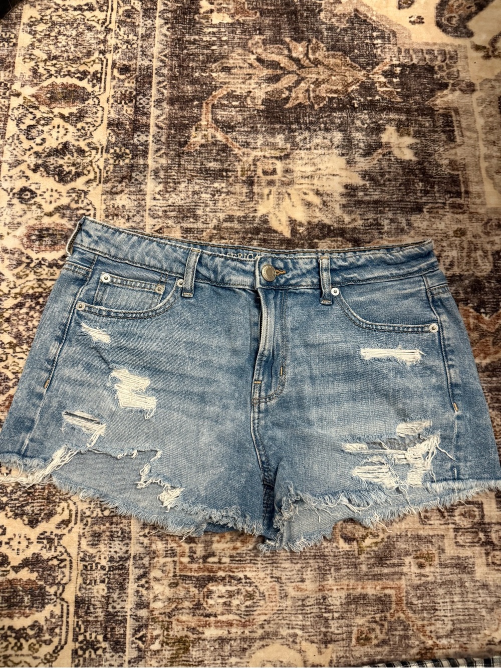 American Eagle Outfitters Light Blue Distressed Denim Shorts